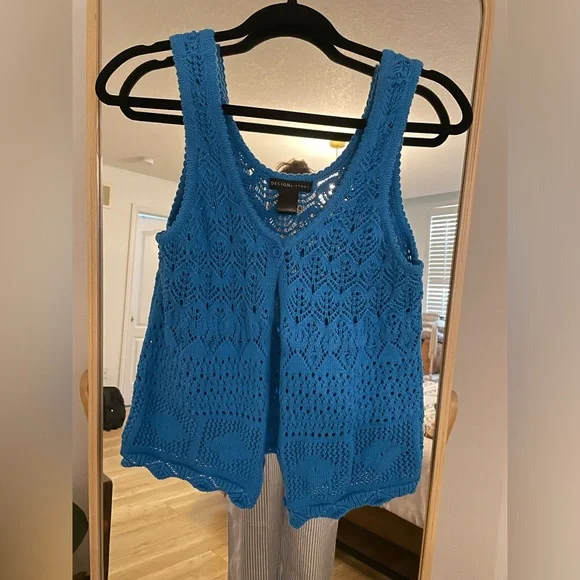 Design History Blue Cropped Ribbed Vest Top - Picture 1 of 3